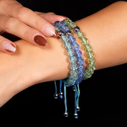 Immergrün | Silber | Glühwürmchen Glas Makramee Armband